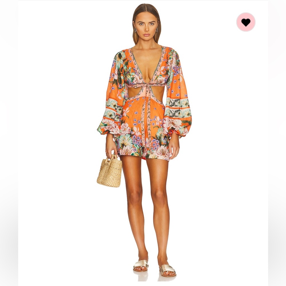 Agua Bendita Breeze Romper in Posy Orange Size M